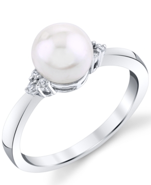 image of Cultured Freshwater Pearl (7mm) & Diamond (1/20 ct. t.w.) Ring in 14k White Gold