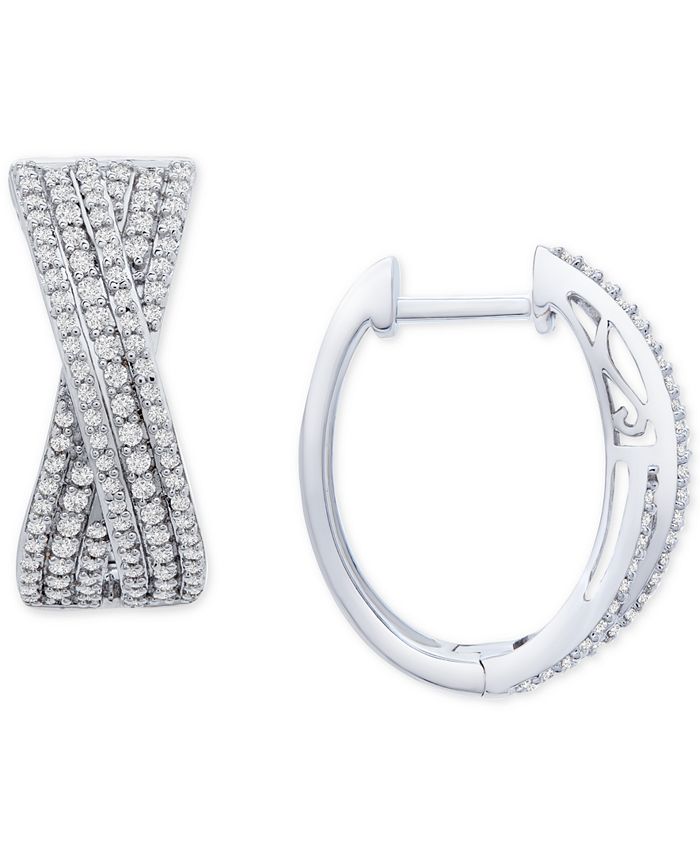 Wrapped in Love - Diamond Crossover Oval Hoop Earrings (1 ct. t.w.) in Sterling Silver