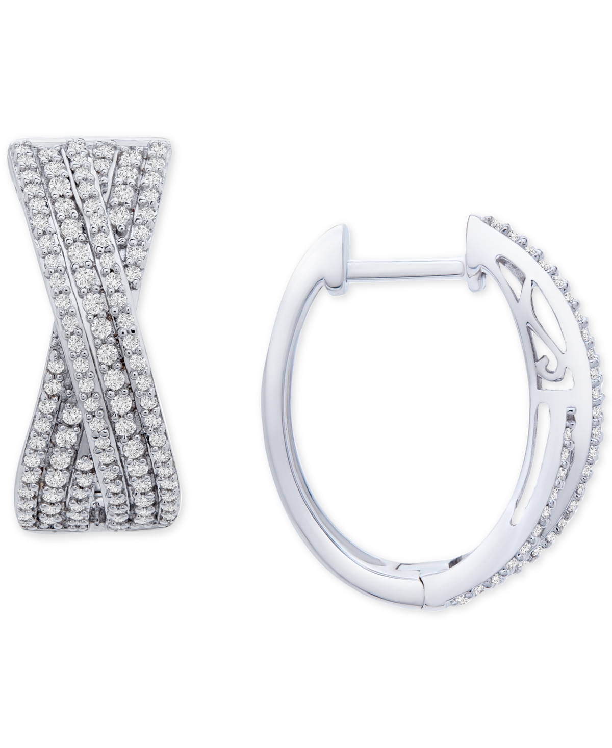 Diamond Crossover Oval Hoop Earrings (1 ct. t.w.) in Sterling Silver, Created for Macy's - Sterling Silver