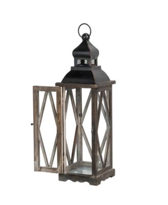 Set of 2&nbsp; Black Farmhouse Wooden Lanterns With Diamond Window Frame