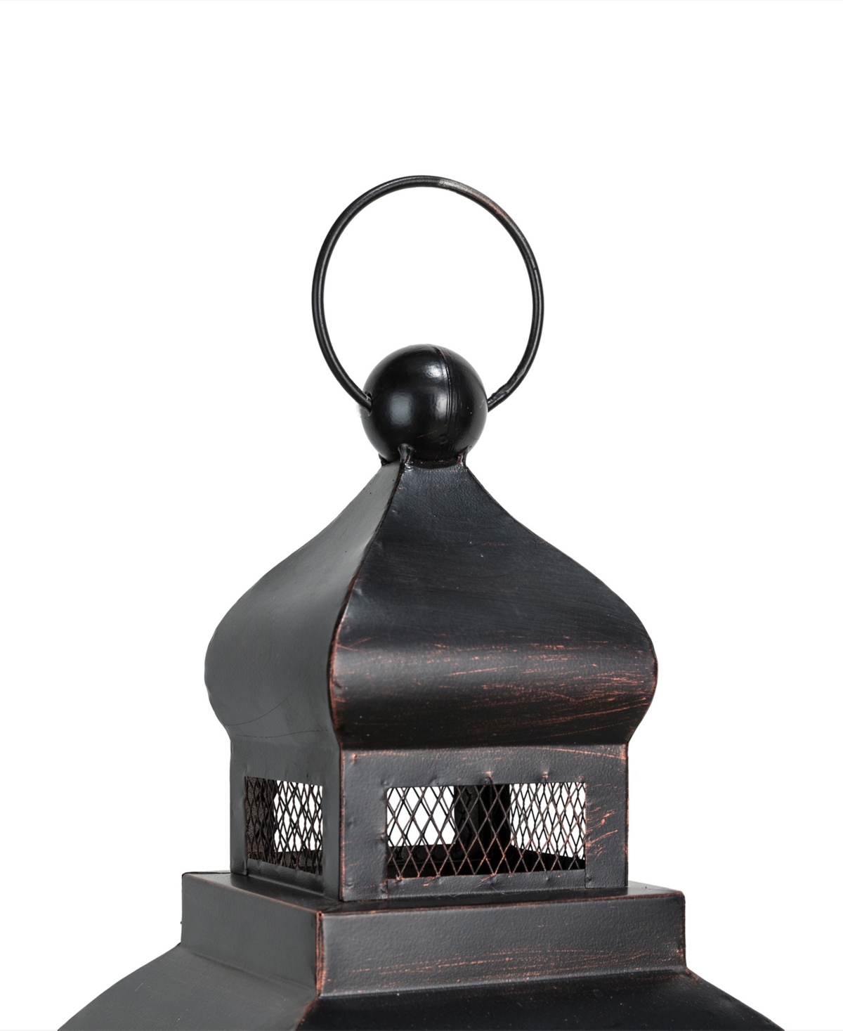 Glitzhome Set of 2Farmhouse Wooden Lanterns With Diamond Window Frame - Black