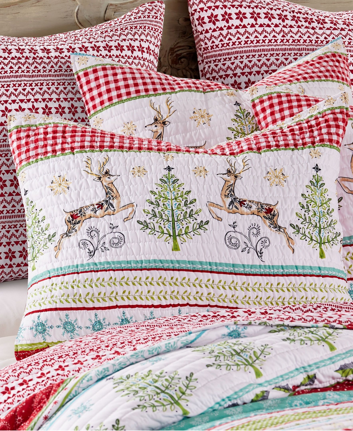 Levtex Comet & Cupid Folk Christmas Quilted Sham,