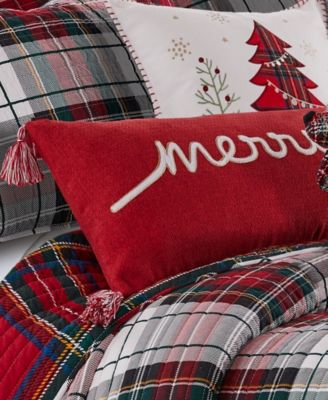 Spencer Plaid Merry Decorative Pillow, 14" x 30"