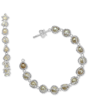 image of Effy Cultured Freshwater Pearl (4-1/2mm) Medium Hoop Earrings in Sterling Silver