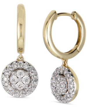 image of Diamond Cluster Dangle Hoop Drop Earrings (1/2 ct. t.w.) in 14k Gold