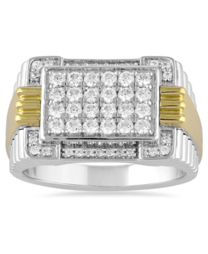 image of Men-s Diamond Two-Tone Cluster Ring (1 ct. t.w.) in 10k Gold & White Gold