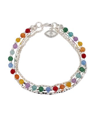 Unwritten - Fine Silver Plated Triple Strand Multi-Color Evil Eye Bracelet