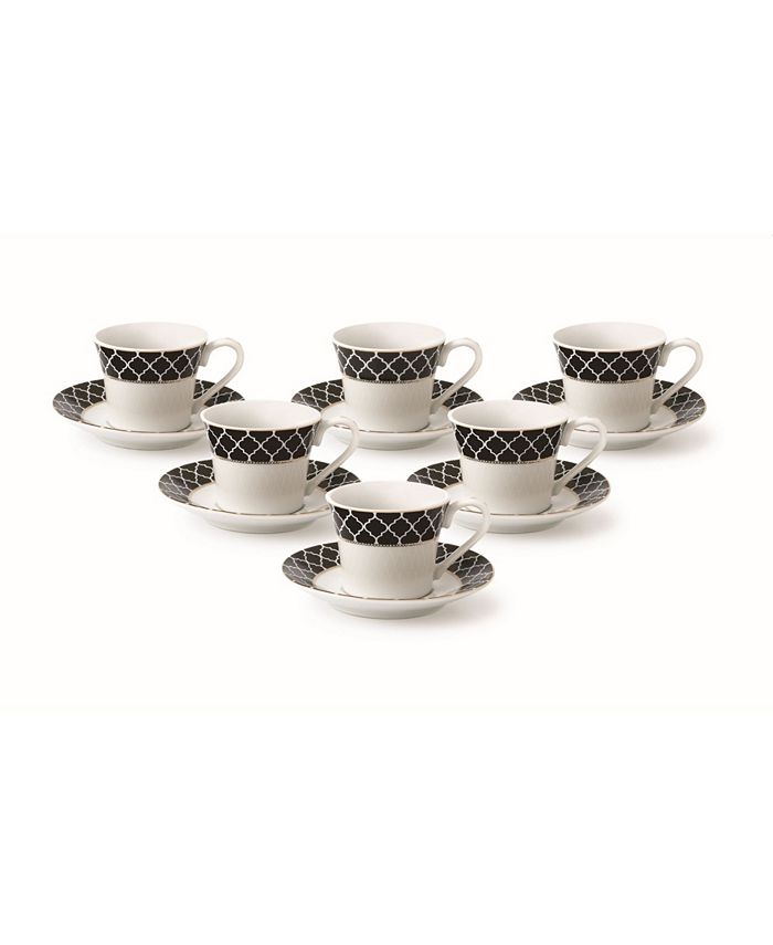 Lorren Home Trends 12 Piece 2oz Espresso Cup and Saucer Set, Service for 6 - Black