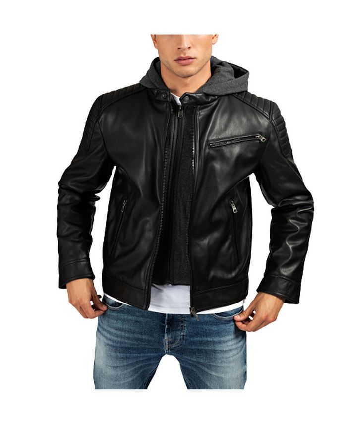 GUESS Scott Faux-Leather Moto Jacket - Macy's