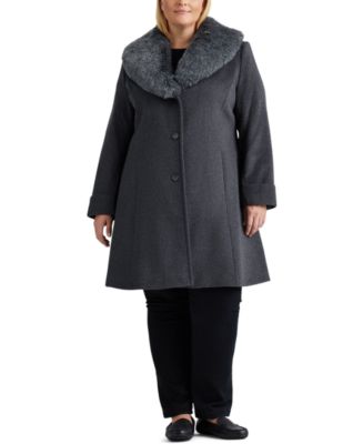 Lauren Ralph Lauren Plus Size Faux-Fur-Collar Coat, Created for Macy's ...