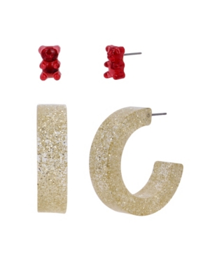 image of Betsey Johnson Festive Gummy Bear Stud Hoop Earrings Set