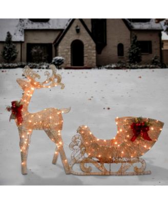Reindeer and Santa’s Sleigh with LED Lights
