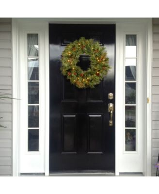 National Tree Company 30" Glistening Pine Wreath with Pine Cones, Red Berries, Twigs & 50 Warm White Battery Operated LED Lights w/Timer