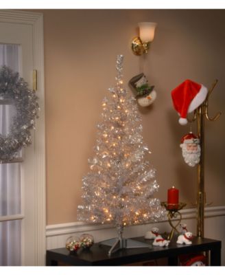 National Tree Company National Tree 4 ft. Silver Tinsel Tree with Clear Lights
