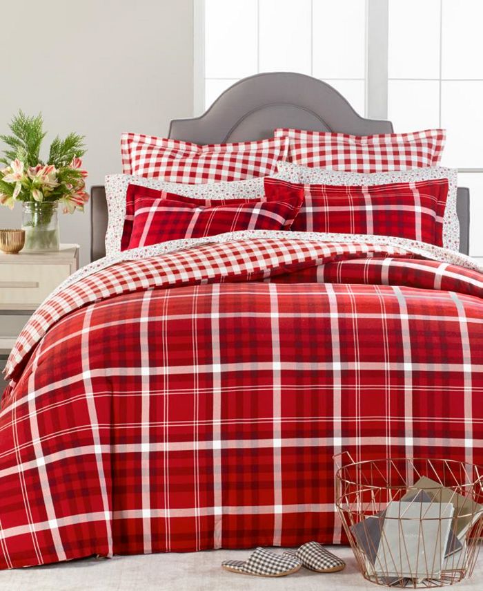 Wyoming Plaid Flannel King Duvet Cover, Red Plaid Flannel Duvet Cover King Size