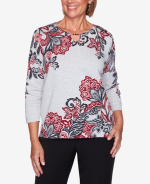Alfred Dunner Petite Knightsbridge Station Cotton Printed Sweater
