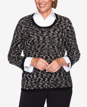 Alfred Dunner Petite Knightsbridge Station Sparkly Eyelash Two-For-One Sweater