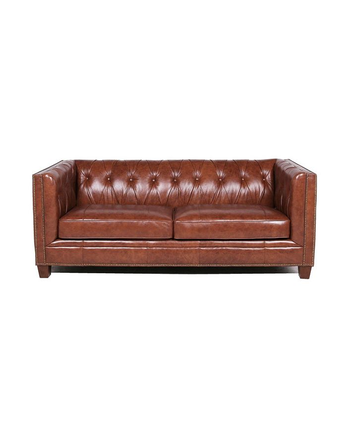 Nice Link Natlock Italian Leather Chesterfield Sofa in Camel Brown Macy's