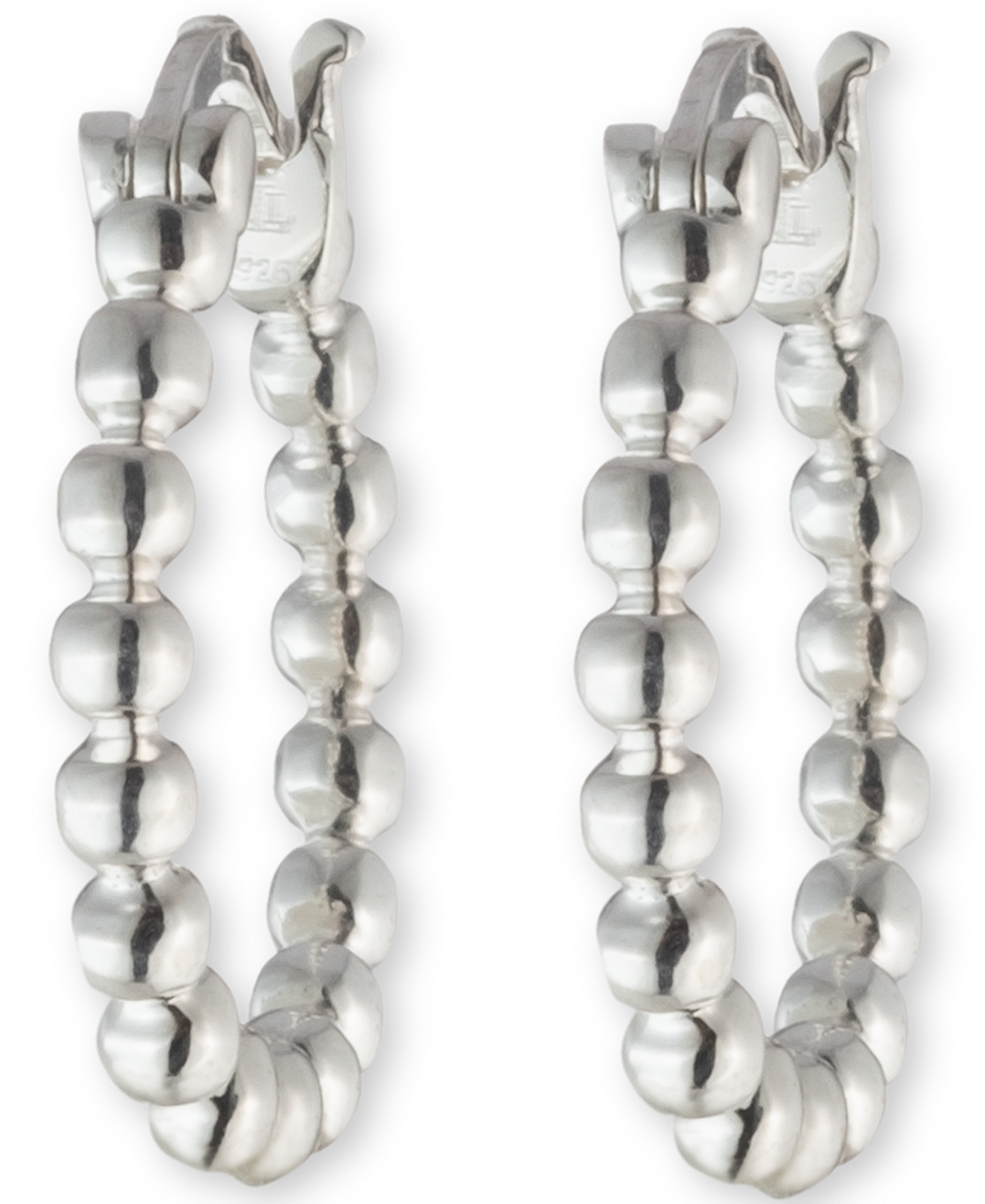 Shop Lauren Ralph Lauren Small Beaded Hoop Earrings In Sterling Silver, 0.63"