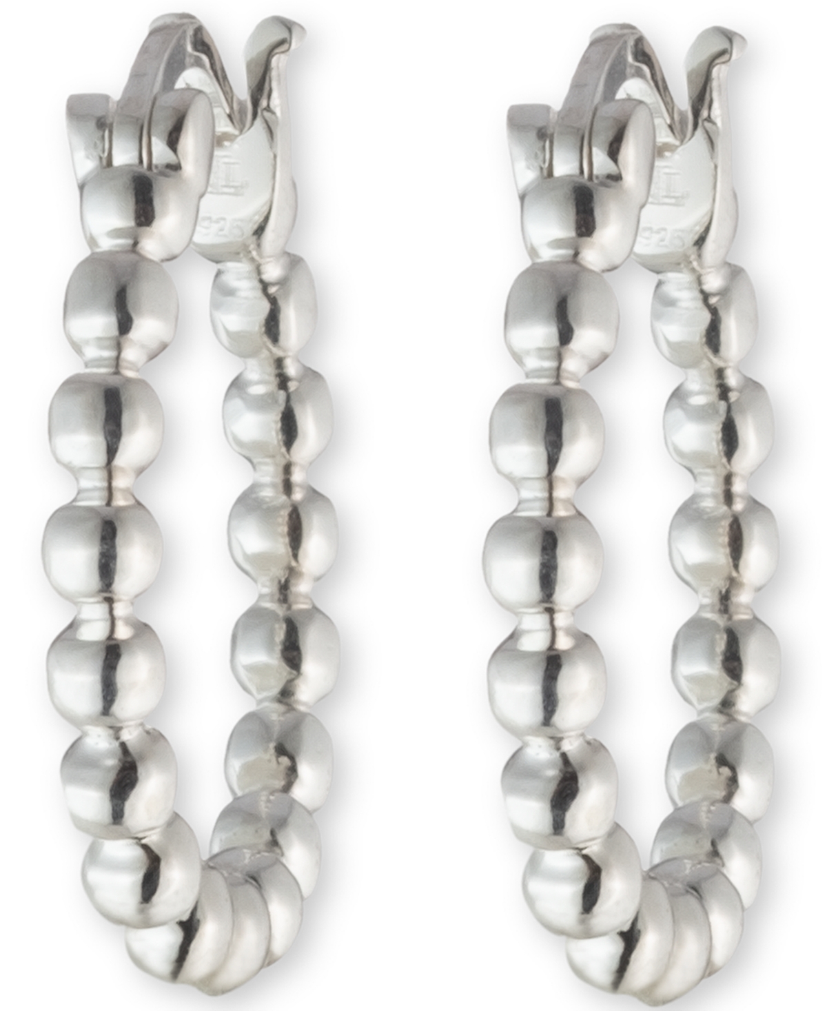 Ralph Lauren Lauren  Small Beaded Hoop Earrings In Sterling Silver, 0.63" In Silver
