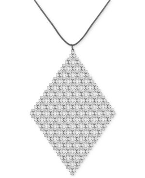 image of Guess Hematite-Tone Rhinestone Mesh Long Pendant Necklace, 32