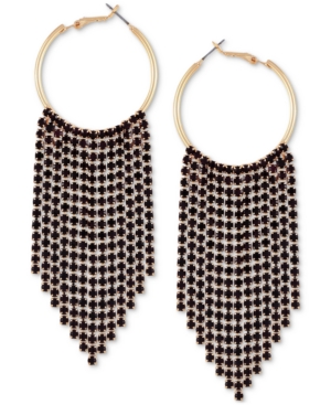 image of Guess Gold-Tone Crystal Fringe Dangle Hoop Earrings