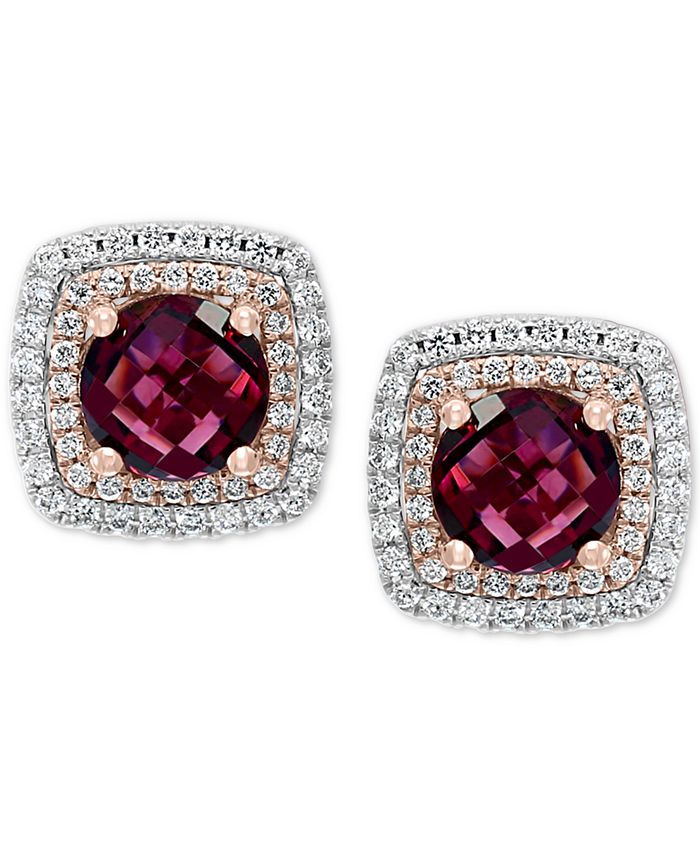 EFFY Collection - Rhodolite (2-1/2 ct. t.w.) & Diamond (1/3 ct. t.w.) Stud Earrings in 14k Rose Gold & White Gold