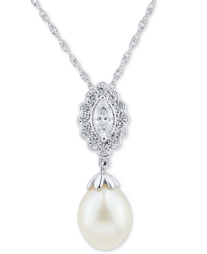 image of Arabella Cultured Freshwater Pearl (8-8-1/2mm) & Swarovski Zirconia 18