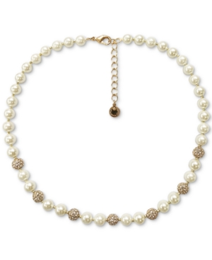 Charter Club Gold-tone Pave Fireball & Imitation Pearl Collar Necklace, 17" + 2" Extender, Created For Macy's In White