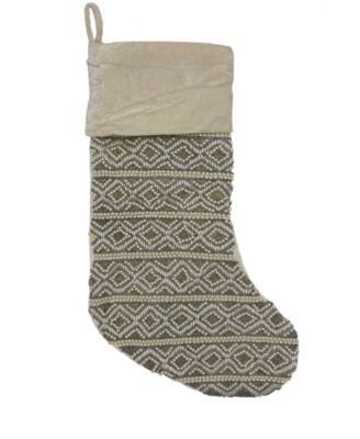 Mod Lifestyles - &nbsp;Diamond Stripe Beaded Velvet Christmas Stocking, 8" X 22"
