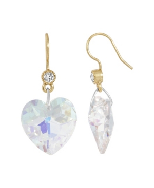 image of 2028 Women-s Gold Tone Austrian Crystal Glass Heart Wire Earrings