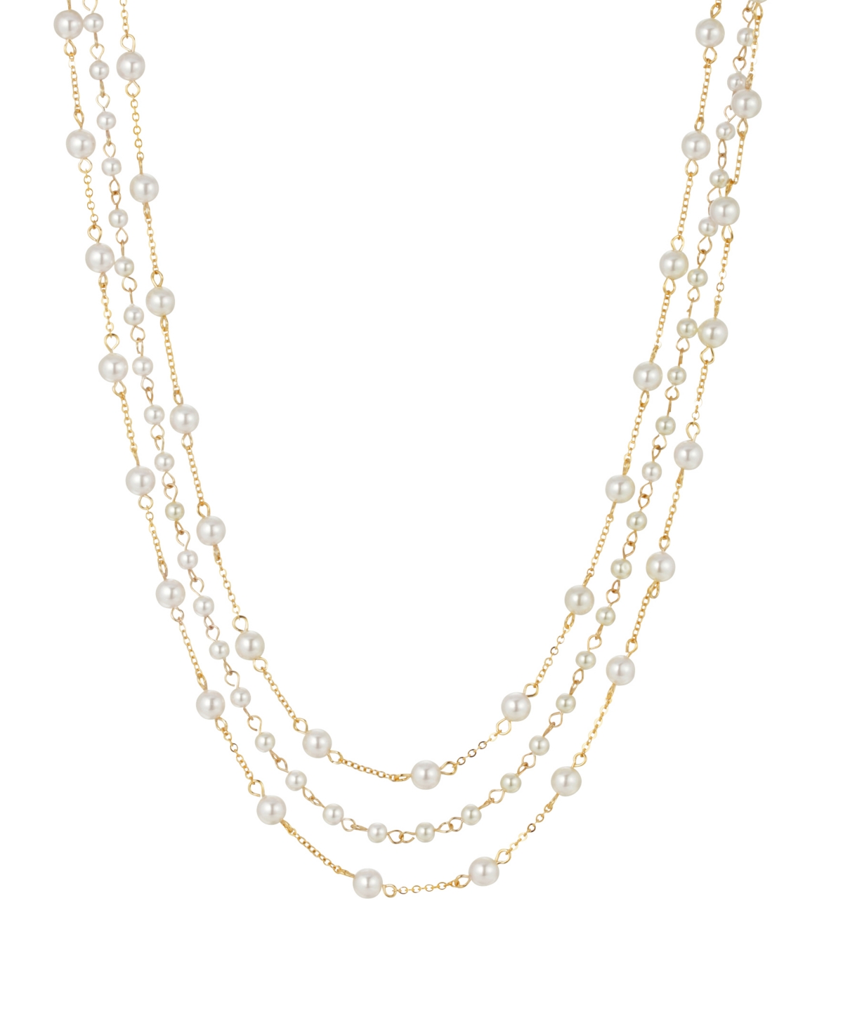 2028 Women's Gold Tone Three Strand Imitation Pearl Chain Necklace In White