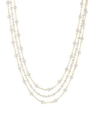2028 Women's Gold Tone Three Strand Imitation Pearl Chain Necklace - Macy's