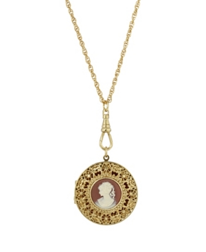 image of 2028 Women-s 14K Gold Dipped Carnelian Cameo Round Filigree Locket Necklace