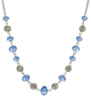 image of 2028 Women-s Silver Tone with Blue and Silver Beaded Chain Necklace