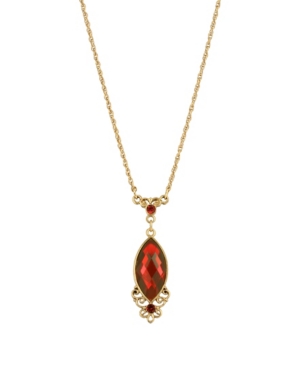 image of 2028 Women-s Gold Tone Red Filigree Pendant Necklace