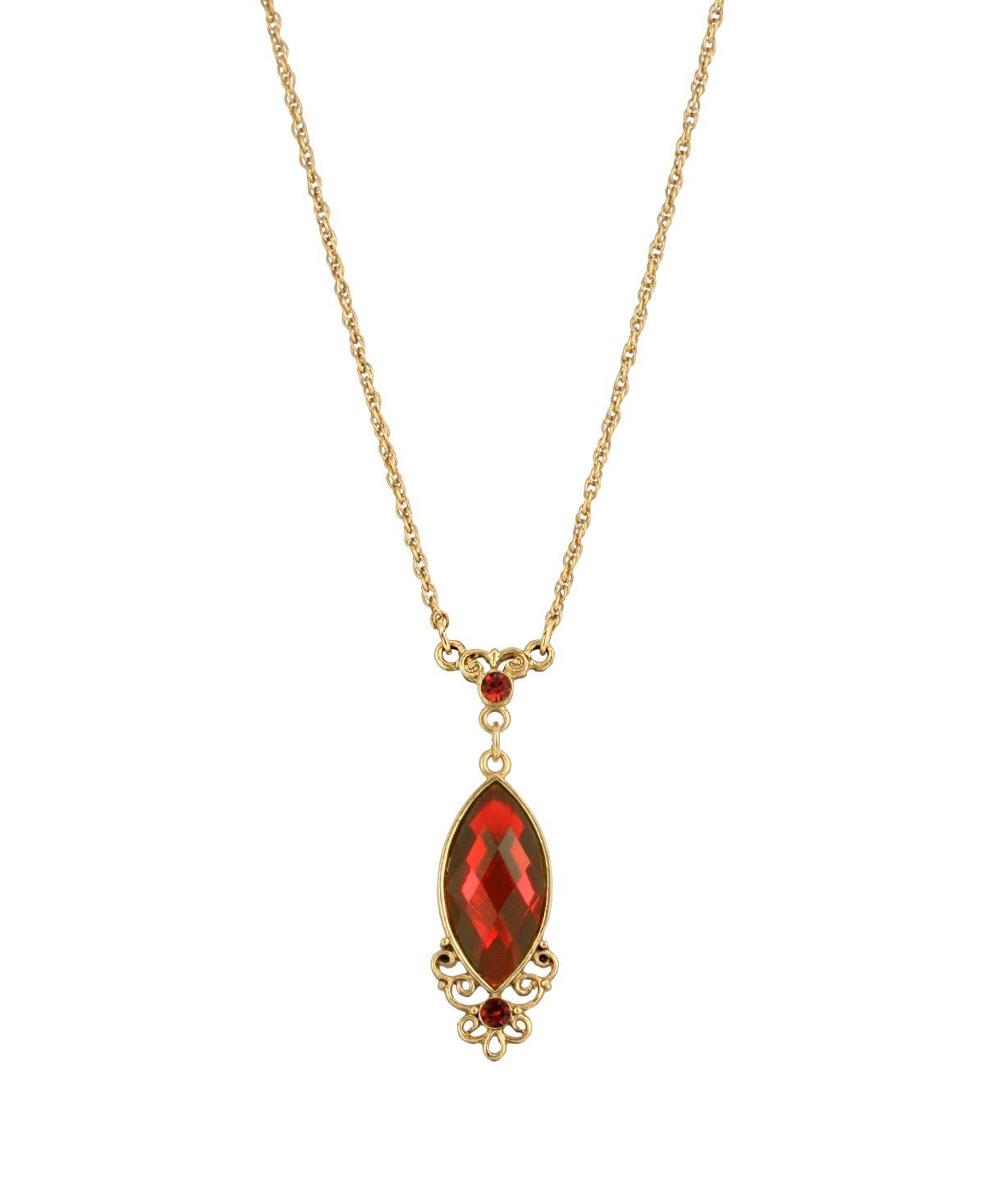 2028 Women's Gold Tone Red Filigree Pendant Necklace