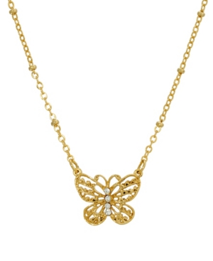image of 2028 Women-s Gold Tone Crystal Accent Petite Filigree Butterfly Pendant Necklace