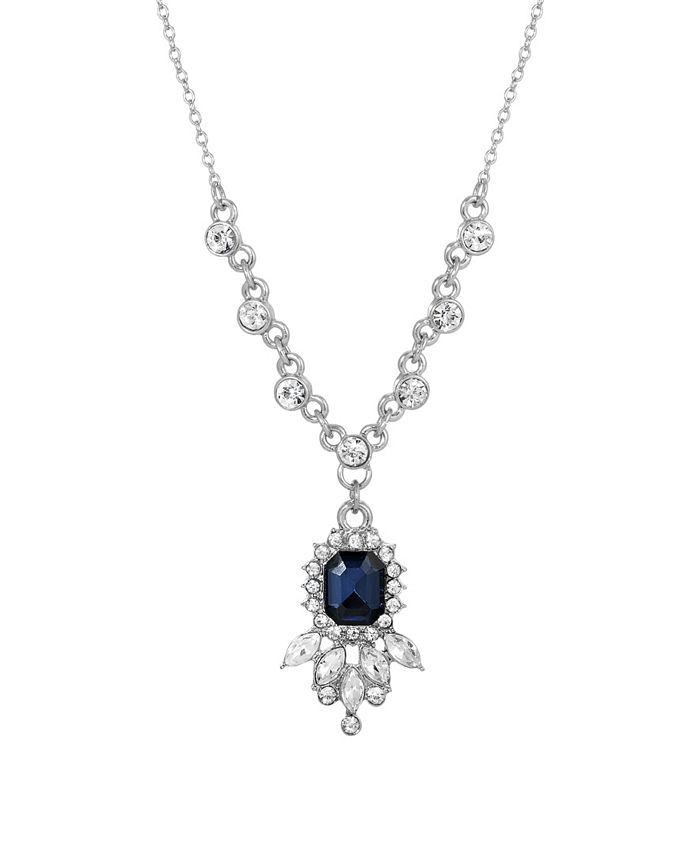 2028 Women's Silver Tone Blue and Crystal Pendant Necklace - Macy's