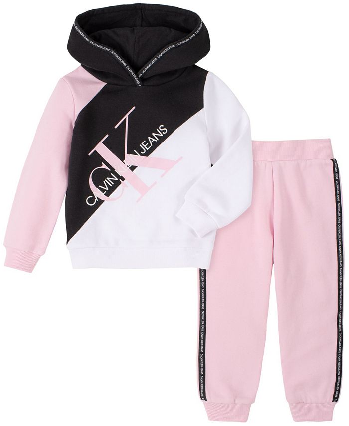 Calvin Klein Little Girls Two-Piece Fleece Hood with Fleece Pants Set -  Macy's