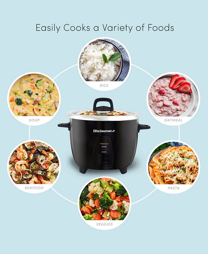 Elite Gourmet 10Cup Rice Cooker with Glass Lid, Stainless Steel Inner