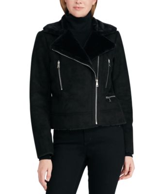 faux shearling moto jacket lauren ralph lauren