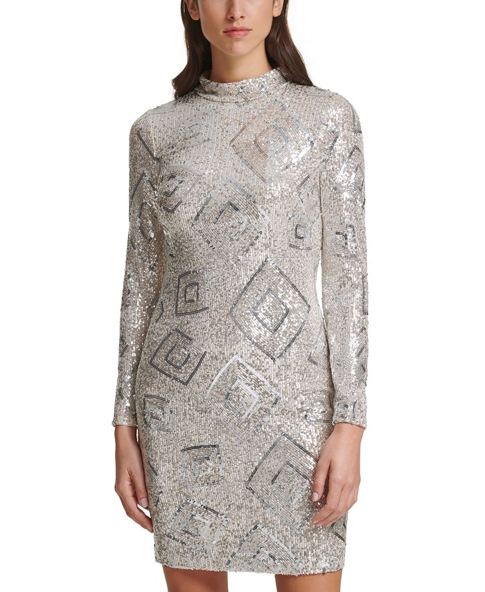 Eliza J Geo-Patterned Sequin Dress - Macy's