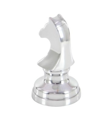 by Cosmopolitan Set of 3 Silver Aluminum Traditional Chess Sculpture, 4" x 9"