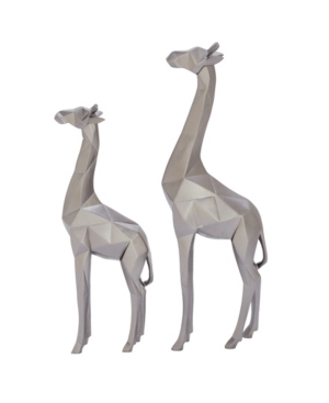 Cosmoliving By Cosmopolitan Set Of 2 Silver Polystone Modern Giraffe Sculpture, 12", 15" In Silver-tone