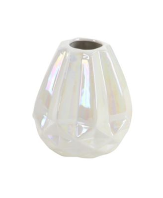 by Cosmopolitan Set of 3 Cream Stoneware Glam Vase, 6" x 6"