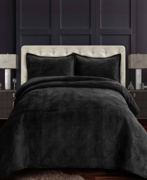 Tribeca Living Capri Medallion Velvet Oversized Solid 3 Piece Quilt Set, King In Medium Gray