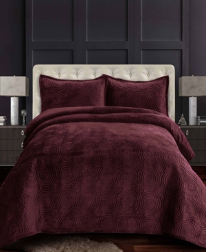 Tribeca Living Capri Medallion Velvet Oversized Solid 3 Piece Quilt Set, King In Medium Purple