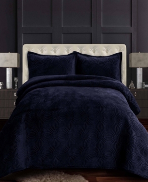 Shop Tribeca Living Capri Medallion Velvet Oversized Solid 3 Piece Quilt Set, King In Dark Blue