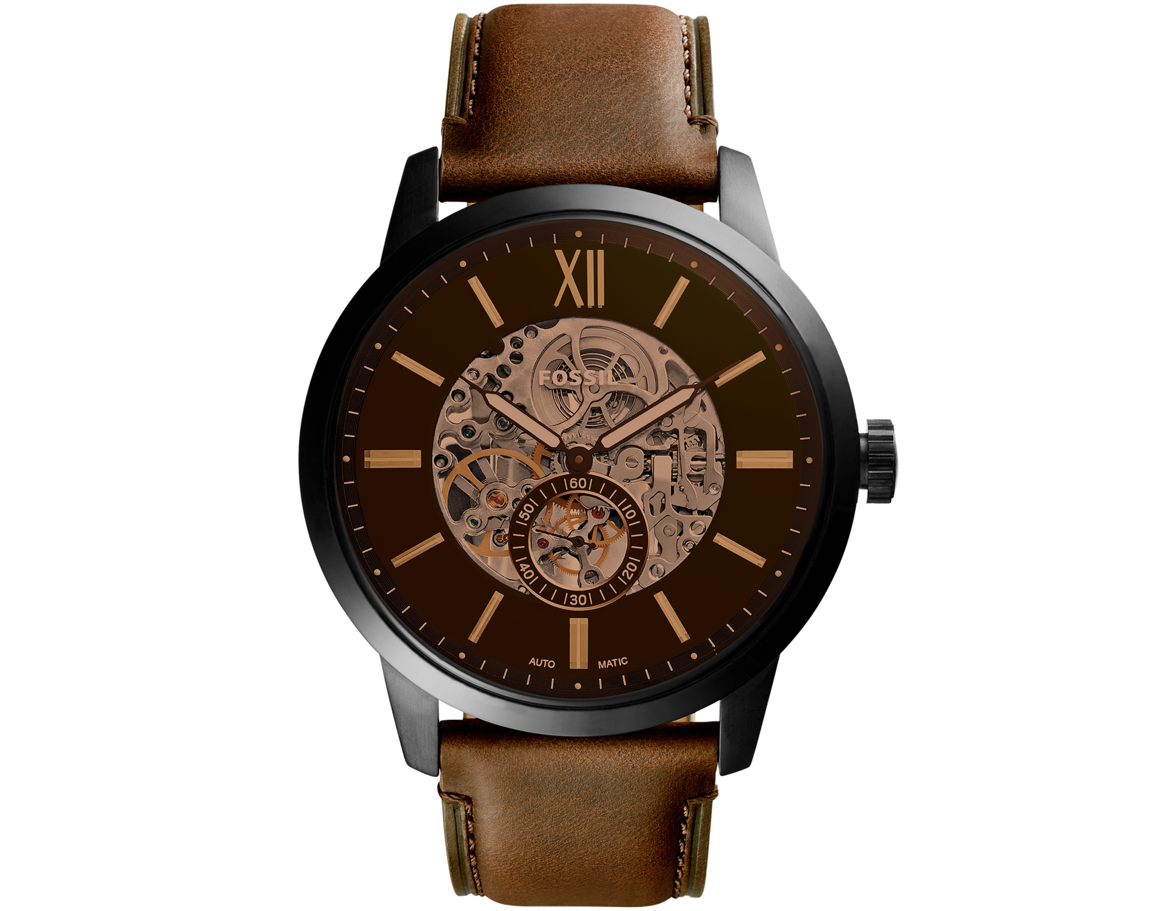 Fossil Men's Townsman Brown Leather Strap Watch 48mm